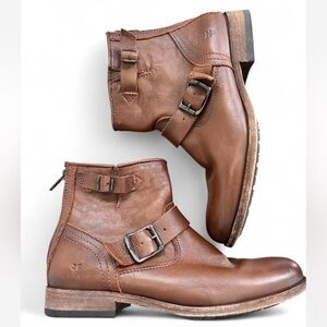 FRYE Tyler Engineer Boots Womens 8 Distressed Zip Biker Moto Leather Buckle